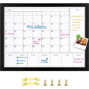 3-in-1 Dry Erase Calendar for Wall, Magnetic Monthly & Weekly Calendar Whiteboard, Dry Erase Board for Wall with Black Wood Frame, Hanging White Board Calendar for Decor/Memo(YL+ZL-BK,4333)