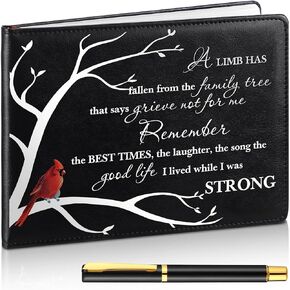 Yingzhao Funeral Guest Book with Pen Cardinal Memorial, 144 Pages Funeral Guest Book for Memorial Service Black Celebration of Life Decor in Loving Memory Guest Sign in Book for Funeral (A Limb)