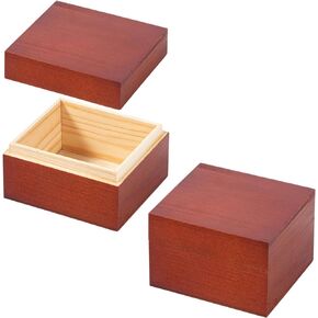 Vintage Small Wooden Box with Lid, 2 Pcs 3.74''x3.35''x2.36'' Keepsake Box, Rustic Wood Boxes for Crafts Art Hobbies and Home Decorations- Reddish