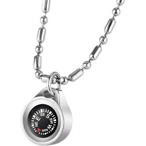 Portable Real Functional Compass Necklace for Men Women,Stainless Steel Accurate Compass Pendant Inspired Waterproof Jewelry for Outdoor Hiking Camping Motoring Survival Emergency Travel Gift