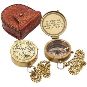 Antique Nautical Vintage Directional Magnetic Compass with Famous Scripture Quote Engraved Baptism Gifts with Leather Case or Wooden Case for Loved Ones, Son, Father, Love, Partner, Spouse, Fiancé.