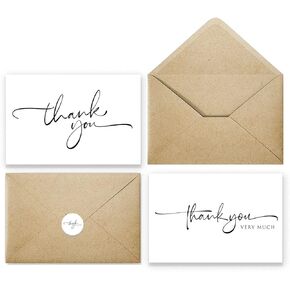 120 Classy Navy Blue Thank You Cards Bulk- professional Thank U Greeting Notes, Blank Inside with matching Brown Kraft Envelopes & Stickers Perfect for Wedding, Business,Graduation & Much More.