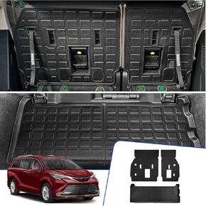 Rongtaod Cargo Mat Compatible with 2021-2024 Toyota Sienna Trunk Mat Trunk Liner TPE All Weather Cargo Liner Back Seat Cover Protector 2023 Sienna Accessories (Backrest Mats+Trunk Mat)