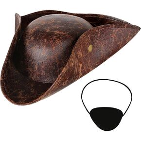 قبعة قرصان للرجال البالغين مع رقعة عين من الجلد الصناعي البني، قبعة قرصان للنساء من إكسسوارات أزياء الهالوين in Kuwait