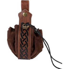Medieval Faux Leather Drawstring Pouch Retro Nordic Portable Coin Purse Belt Pouch Renaissance Vintage Belt Pouch Dice Bag for LARP Ren Faire Accessories