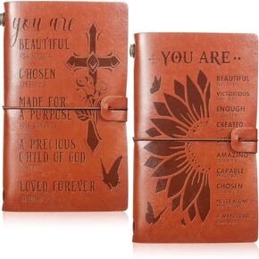 2 Pcs Christian Journals Bulk Leather Notebook Refillable Leather Journal Teacher Appreciation Gift Cross Notebook Christian Notebook Inspirational Bible Journal Christmas Encouragement Gift for Women