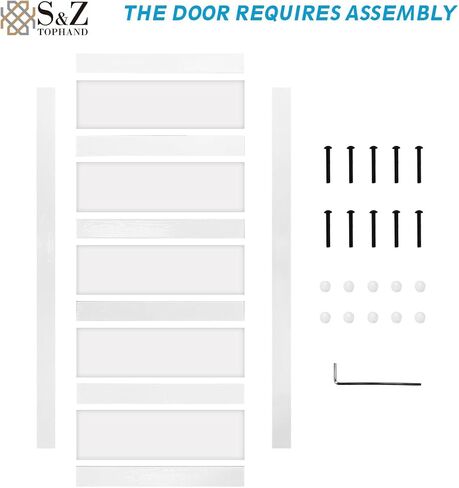 S&Z TOPHAND 21in x 84in Double Glass Sliding MDF Barn Door with 8FT Sliding Door Hardware Kit, 5 Tempered Frosted Glass, Slab Inside Covered with Water-Proof PVC Surface, Simple DIY Assembly in Saudi Arabia