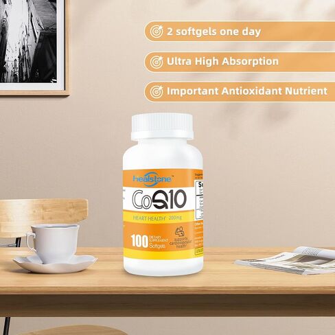 كبسولات هلامية CoQ10 200 ملغ للنساء والرجال، مكمل غذائي لإنتاج الطاقة، مكمل الإنزيم المساعد Q10 المضاد للأكسدة الإضافي، كمية تكفي 50 يومًا، 100 قطعة in Saudi Arabia