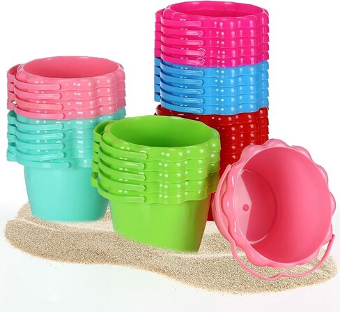 30 Pcs 6.3" 1.5L Plastic Small Bucket Sand Pails Beach Toys Sand Bucket with Handles Bright Colored Beach Pails for Sand Molds at The Sandbox Easter Outdoor Beach Pool Candy, 6 Colors in Saudi Arabia