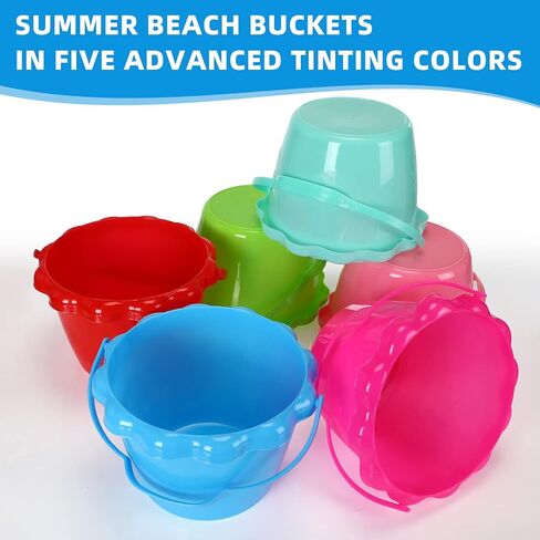 30 Pcs 6.3" 1.5L Plastic Small Bucket Sand Pails Beach Toys Sand Bucket with Handles Bright Colored Beach Pails for Sand Molds at The Sandbox Easter Outdoor Beach Pool Candy, 6 Colors in Saudi Arabia