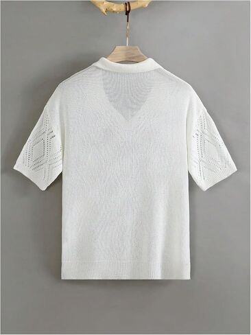 Men's Lightweight Sweater Tops Short Sleeve Hollow Out Collar V Neck Crochet Pullover Knit Tops in Saudi Arabia