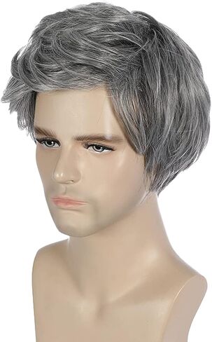 بيرون شعر مستعار رمادي للرجال قصير مستقيم شعر مستعار بارد للرجال والفتيان قصير رمادي شعر مستعار تأثيري رمادي شعر مستعار للاستخدام اليومي (رمادي الحليب) in Kuwait