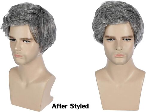 بيرون شعر مستعار رمادي للرجال قصير مستقيم شعر مستعار بارد للرجال والفتيان قصير رمادي شعر مستعار تأثيري رمادي شعر مستعار للاستخدام اليومي (رمادي الحليب) in Kuwait