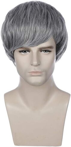 بيرون شعر مستعار رمادي للرجال قصير مستقيم شعر مستعار بارد للرجال والفتيان قصير رمادي شعر مستعار تأثيري رمادي شعر مستعار للاستخدام اليومي (رمادي الحليب) in Kuwait