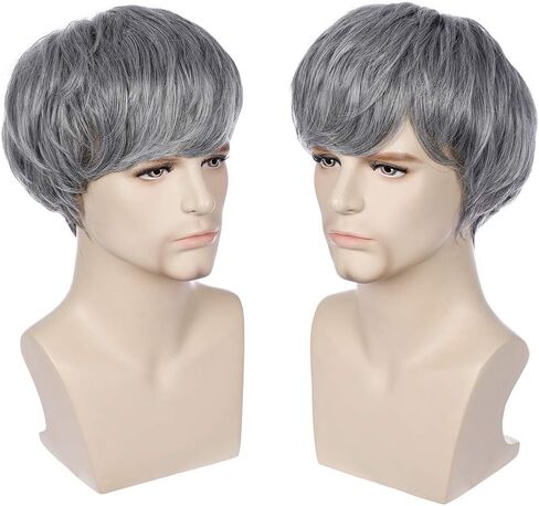 بيرون شعر مستعار رمادي للرجال قصير مستقيم شعر مستعار بارد للرجال والفتيان قصير رمادي شعر مستعار تأثيري رمادي شعر مستعار للاستخدام اليومي (رمادي الحليب) in Kuwait