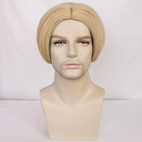 Blonde Men Wig Middle Part Straight Male Blonde Wig Boys Short Heat Resistant Synthetic Hair Daily Wear Costume Wig (Blonde) in Saudi Arabia