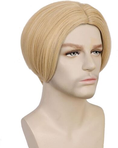 Blonde Men Wig Middle Part Straight Male Blonde Wig Boys Short Heat Resistant Synthetic Hair Daily Wear Costume Wig (Blonde) in Saudi Arabia