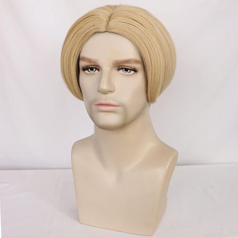 Blonde Men Wig Middle Part Straight Male Blonde Wig Boys Short Heat Resistant Synthetic Hair Daily Wear Costume Wig (Blonde) in Saudi Arabia