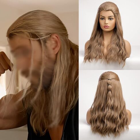 HAIRCUBE 80's طويل مجعد فاتح ذهبي بني باروكة شعر مستعار للحفلات التنكرية زي البالغين الرجال شعر طبيعي in Kuwait