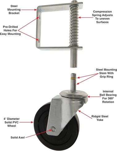 Tech Team #00716 4-Inch Spring Loaded Gate Caster, 125 Pound Capacity, Fence Hardware in Saudi Arabia