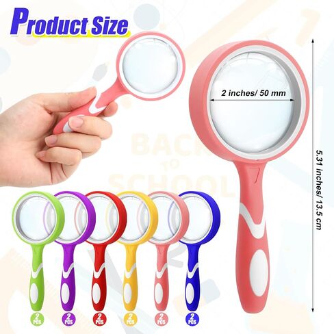 Xuhal 12 Pcs 10X Magnifying Glass Handheld Shatterproof Reading Magnifier for Seniors and Kids, 50mm Colored Magnifying Lens with Non Slip Rubber for Observation Exploration Science (Mixed Color) in Saudi Arabia