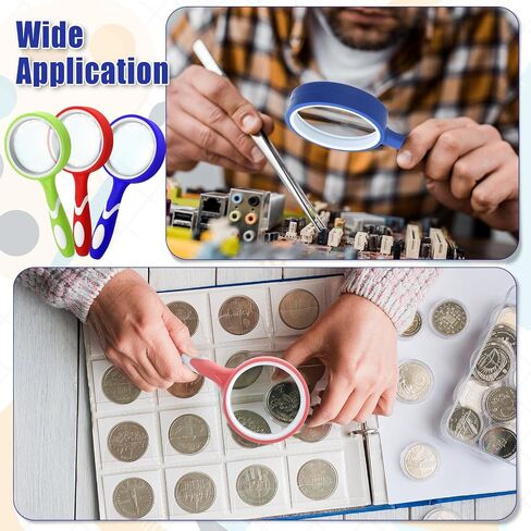 Xuhal 12 Pcs 10X Magnifying Glass Handheld Shatterproof Reading Magnifier for Seniors and Kids, 50mm Colored Magnifying Lens with Non Slip Rubber for Observation Exploration Science (Mixed Color) in Saudi Arabia