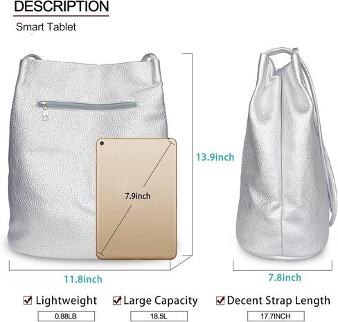 Silver Purse for Women Bucket Tote Bag Large Shoulder Handbags for Ladies Soft Leather Hobo Bags in Saudi Arabia