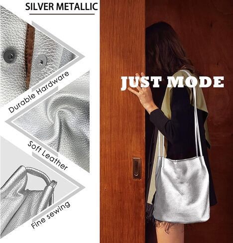 Silver Purse for Women Bucket Tote Bag Large Shoulder Handbags for Ladies Soft Leather Hobo Bags in Saudi Arabia