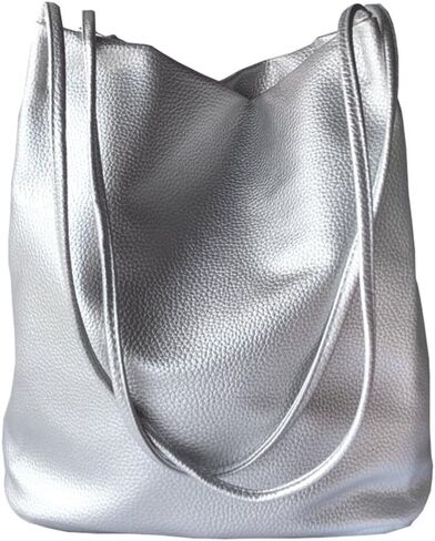 Silver Purse for Women Bucket Tote Bag Large Shoulder Handbags for Ladies Soft Leather Hobo Bags in Saudi Arabia