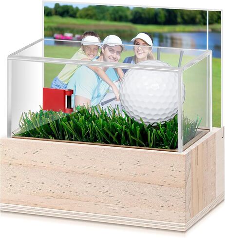 Acrylic Golf Ball Memorabilia Display Case with Turf Flag Card Picture Slot Hole in One Golf Ball Display Case Clear Golf Ball Display Holder for Baseball Golf Enthusiasts, 5.3 x 3.2 in in Saudi Arabia