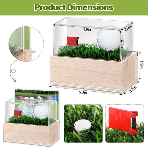 Acrylic Golf Ball Memorabilia Display Case with Turf Flag Card Picture Slot Hole in One Golf Ball Display Case Clear Golf Ball Display Holder for Baseball Golf Enthusiasts, 5.3 x 3.2 in in Saudi Arabia