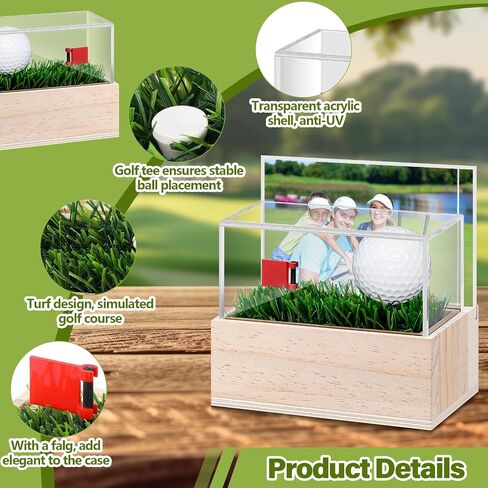 Acrylic Golf Ball Memorabilia Display Case with Turf Flag Card Picture Slot Hole in One Golf Ball Display Case Clear Golf Ball Display Holder for Baseball Golf Enthusiasts, 5.3 x 3.2 in in Saudi Arabia