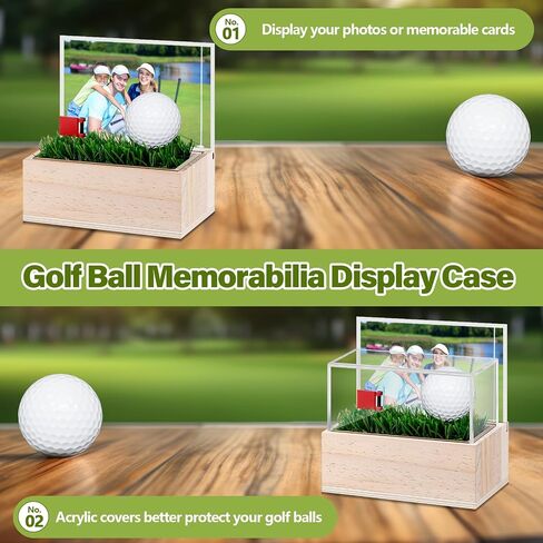 Acrylic Golf Ball Memorabilia Display Case with Turf Flag Card Picture Slot Hole in One Golf Ball Display Case Clear Golf Ball Display Holder for Baseball Golf Enthusiasts, 5.3 x 3.2 in in Saudi Arabia