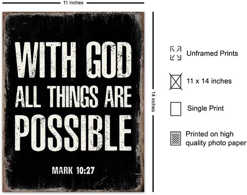 With God All Things Are Possible - Religious Wall Decor - Scripture Wall Art - Bible Verses Wall Decor- Spiritual Inspirational Motivational Religious Gifts for Men - Catholic Christian Gifts for Men in Saudi Arabia