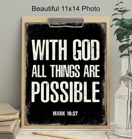 With God All Things Are Possible - Religious Wall Decor - Scripture Wall Art - Bible Verses Wall Decor- Spiritual Inspirational Motivational Religious Gifts for Men - Catholic Christian Gifts for Men in Saudi Arabia