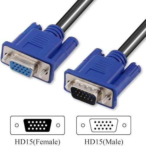 كابل تمديد VGA (كابل VGA ذكر إلى أنثى) - كابل محول فيديو شاشة 10 أقدام/3 متر HD15 يدعم 1080P Full HD لأجهزة الكمبيوتر المحمول والكمبيوتر الشخصي وجهاز العرض والتلفزيون عالي الدقة والشاشة (أزرق) in Kuwait
