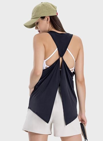 Workout Tops Open Back Shirts Gym Workout Clothes Tie Back Musle Tank for Women in Saudi Arabia