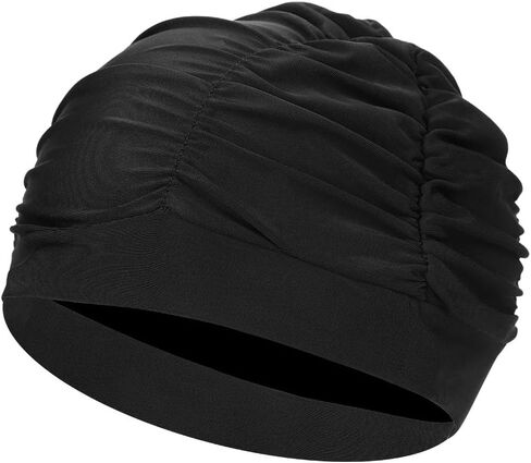 Women Turban Swim Cap, Elastic Bathing Cap Long Short Hair Pleated Turban Swimming Cap Soft Bonnet Beanie Cap in Saudi Arabia