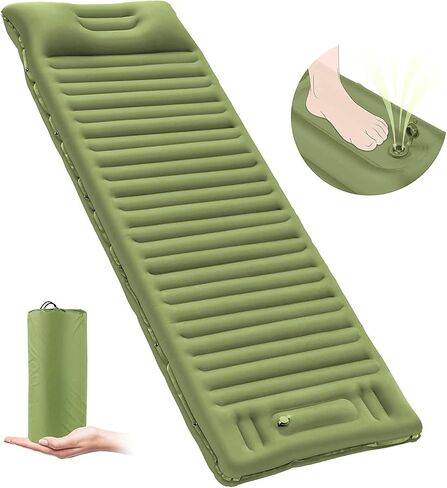Inflatable Sleeping Pad for Camping, Single Sleeping Mat with Built-in Pump and Pillow, Air Camping Mattress for Outdoor Backpacking Hiking Traveling (Green) in Saudi Arabia