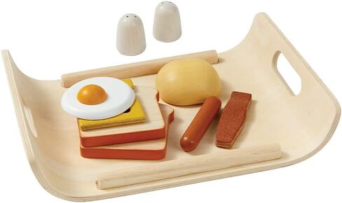 PlanToys Wooden Breakfast Menu Pretend Play Food Set (3415) | Sustainably Made from Rubberwood and Non-Toxic Paints and Dyes in Saudi Arabia