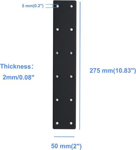 10-7/8"Long Black Flat Mending Plate with 12 Counter Sunk Screw Holes, 1.97" Wide, Stainless Steel Joint Straight Bracket Braces Straps Repairing Fixing Connector for Supporting Backing (10 Pack) in Saudi Arabia