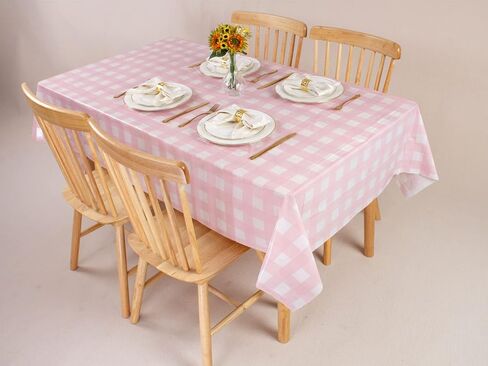 Kesfey 3 Packs Pink Gingham Tablecloth Pink and White Checkered Tablecloths 54 x 108 Inches Disposable Plastic Gingham Tablecovers Waterproof Rectangle Picnic Table Covers for Birthday Party Supplies in Saudi Arabia
