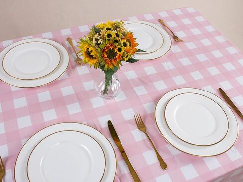 Kesfey 3 Packs Pink Gingham Tablecloth Pink and White Checkered Tablecloths 54 x 108 Inches Disposable Plastic Gingham Tablecovers Waterproof Rectangle Picnic Table Covers for Birthday Party Supplies in Saudi Arabia