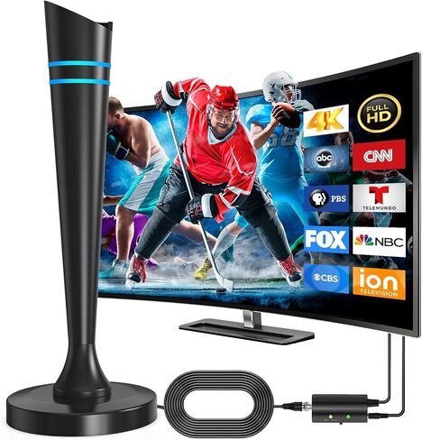 هوائي تلفزيون رقمي عالي الدقة 2024 داخلي وخارجي للتلفزيون الذكي، هوائي تلفزيون للقنوات المحلية، معزز إشارة الاستقبال 360 درجة، يدعم عصا تلفزيون Fire 4K 1080p وجميع أجهزة التلفزيون - كابل Coax HDTV بطول 16 قدم in Kuwait