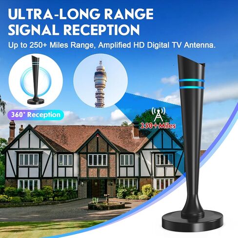 هوائي تلفزيون رقمي عالي الدقة 2024 داخلي وخارجي للتلفزيون الذكي، هوائي تلفزيون للقنوات المحلية، معزز إشارة الاستقبال 360 درجة، يدعم عصا تلفزيون Fire 4K 1080p وجميع أجهزة التلفزيون - كابل Coax HDTV بطول 16 قدم in Kuwait