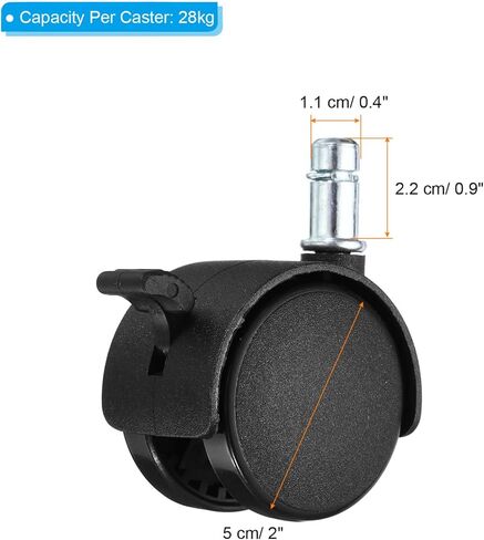 PATIKIL 2 Inch Swivel Casters, 6 Pack Nylon 360 Degree Universal Circlip Swivel Stem Wheels with Brake for Chair Furniture Replacement, Black in Kuwait