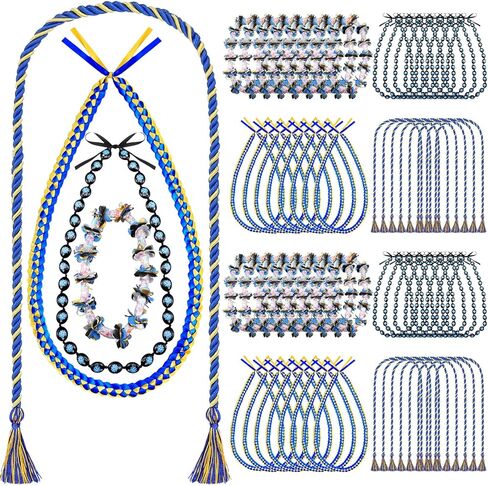QUELAY 16 Pcs Graduation Lei Necklace Ribbon Lei Kukui Nut Leis and Candy Lei Making Kit Candy Dessert Filler Graduation Gift for 2024 Graduation Party Supplies in Kuwait
