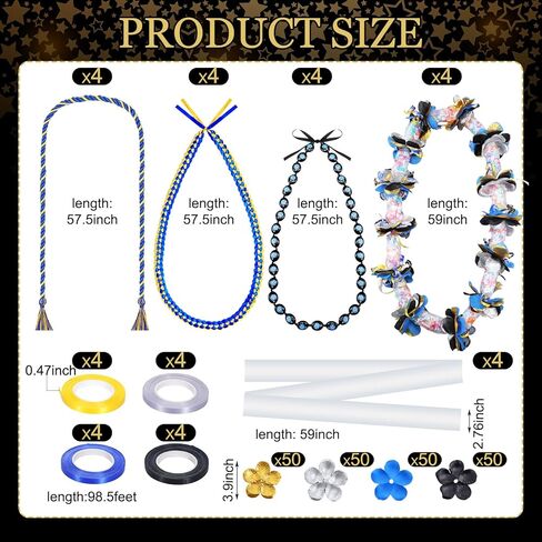 QUELAY 16 Pcs Graduation Lei Necklace Ribbon Lei Kukui Nut Leis and Candy Lei Making Kit Candy Dessert Filler Graduation Gift for 2024 Graduation Party Supplies in Kuwait