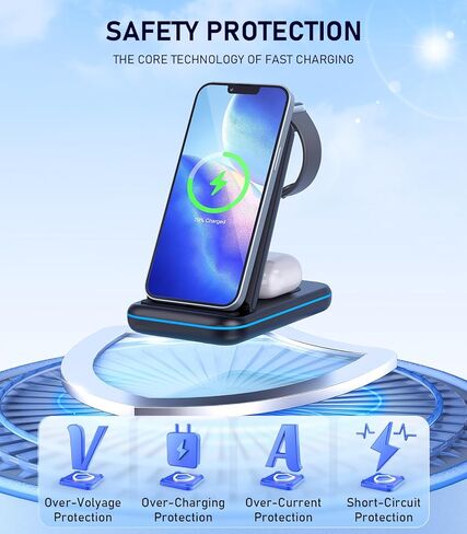 قاعدة شحن لاسلكية، حامل شاحن لاسلكي سريع 3 في 1، قاعدة شحن قابلة للطي معتمدة من Qi لهواتف iPhone15/14/13/12/11/Pro/Max/X/XS، Airpods Pro/3/2/، iWatch Series 2-7 (مع محول) in Saudi Arabia