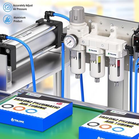 TAILONZ PNEUMATIC 0-150PSI 1/4 Inch NPT Grade 3 Stage Air Drying System, Particulate Filter, Air Filter Pressure Regulator Combo Piggyback, Air Tool Compressor Filter with Gauge (Semi-Auto Drainage） in Saudi Arabia